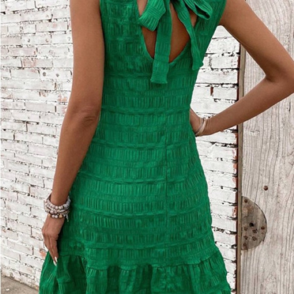 Green Tiered Ruffled Mini Sundress - Picture 2 of 3